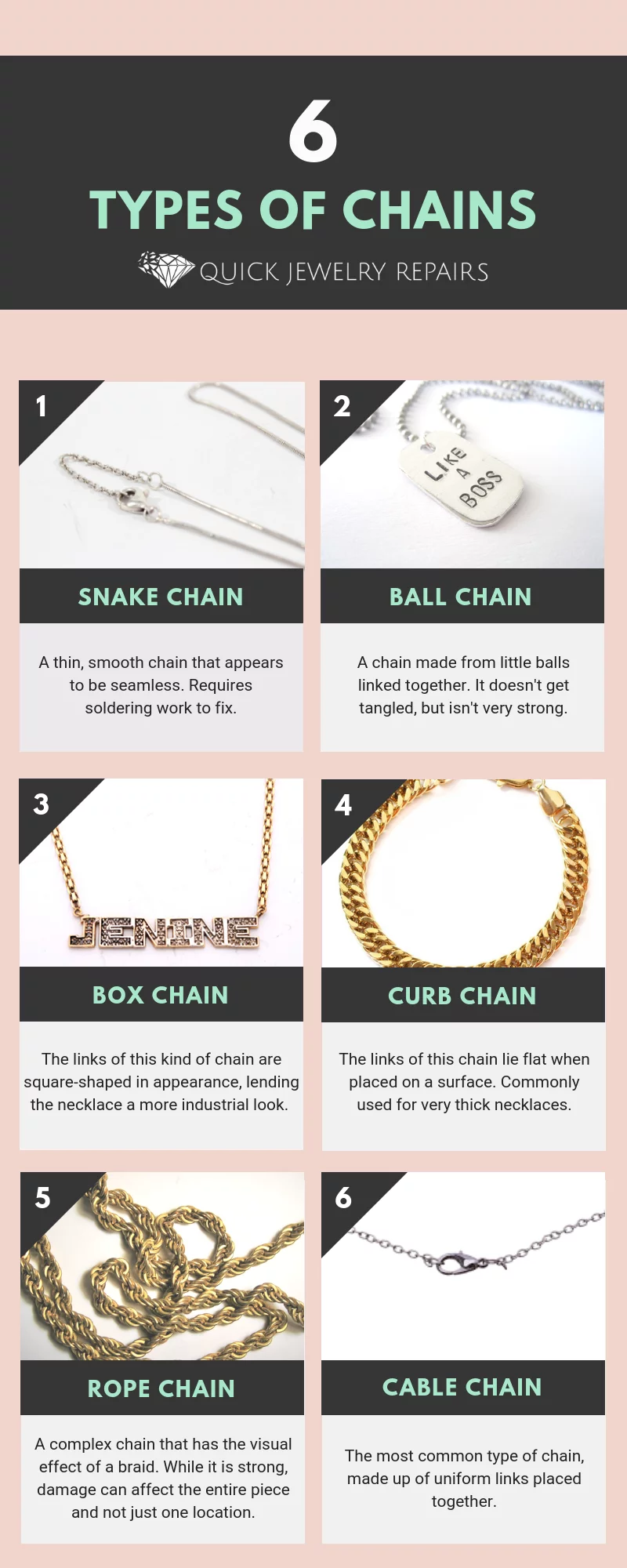 Jewelry hot sale chain types