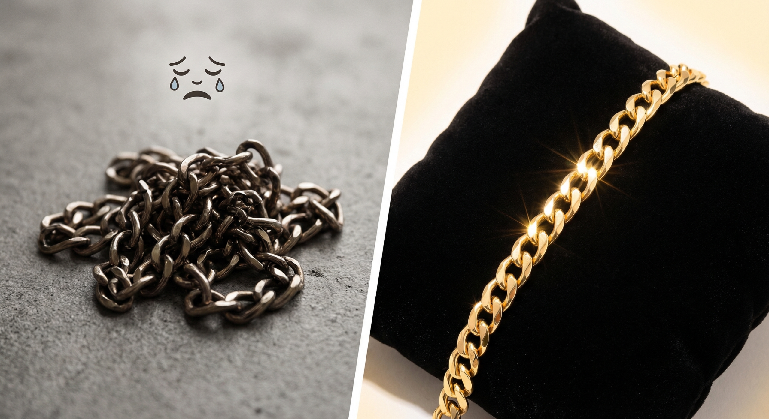 broken vs repaired necklace chain before and after jewelry repair