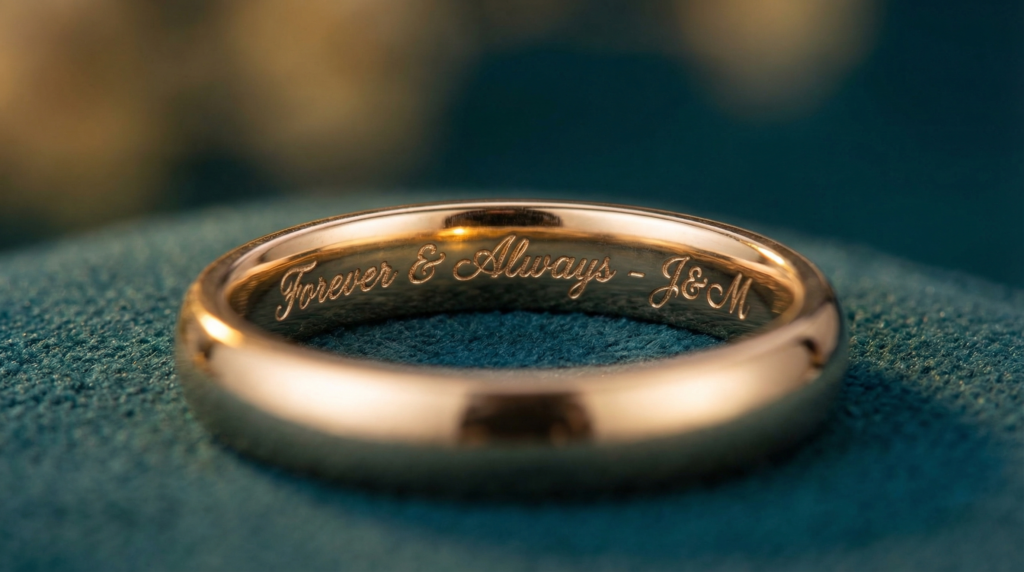 Ring engraving script inscription inside 14k gold wedding band - Quick Jewelry Repairs