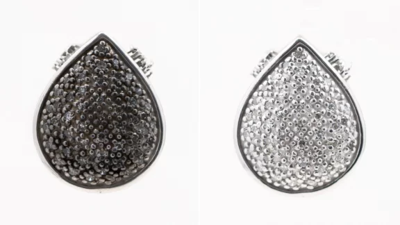 before and after pictures of a ring that's been plated with rhodium