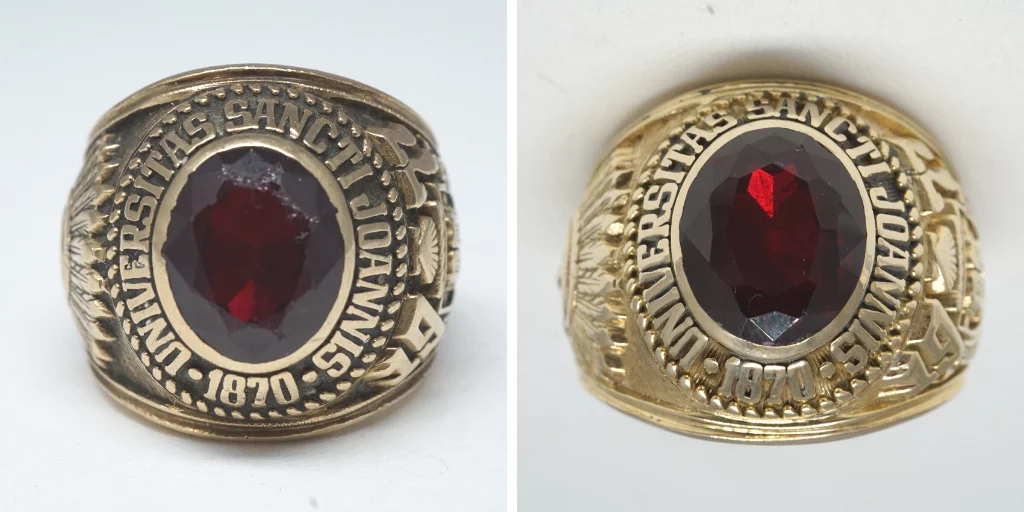 scratched gemstone class ring